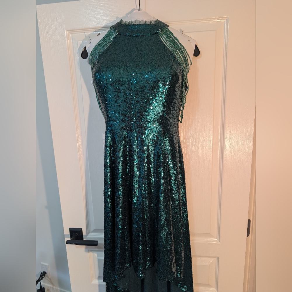 Dazzling Emerald Sequin Halter Gown